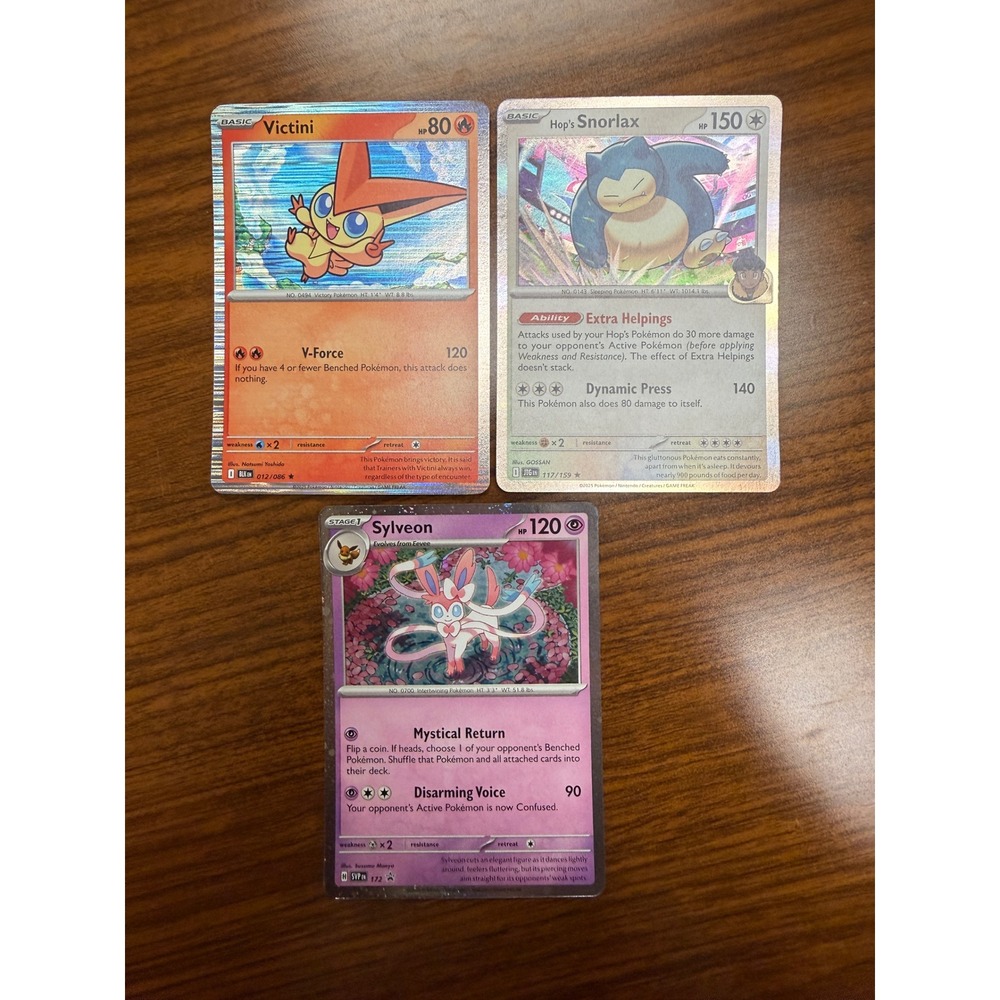 Pokemon Victini 012/086 Hop's Snorlax 117/159 Sylveon SVP 072 Holo Cards